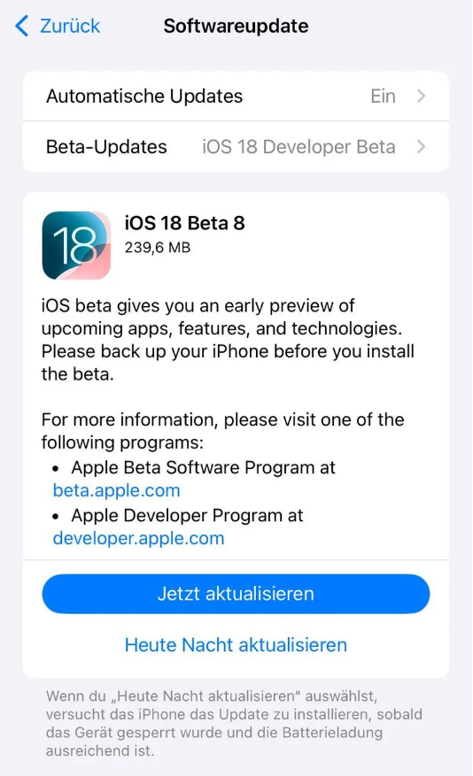 六安苹果手机维修分享苹果 iOS / iPadOS 18 开发者预览版 Beta 8 发布 